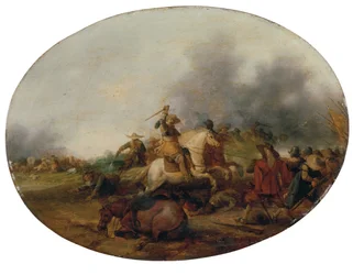 Een cavaleriegevecht met een gevallen paard