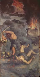 Interieur van orgelpaneeldeur met afbeelding van Kaïn en Abel, 1600