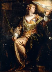 De heilige Catharina van Alexandrië in de gevangenis, de Heilige Geest erboven, ca. 1580 (olieverf op doek)