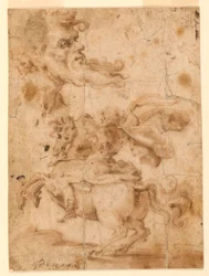 Tekening, Het hoofd van een man met een baard, een man te paard, ca. 1650