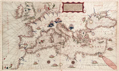 Kaart van de Middellandse Zee, Zwarte Zee en Kaspische Zee