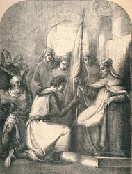 Hugh de Vermandois ontvangt een gewijde banier van Paus Urbanus, 1869