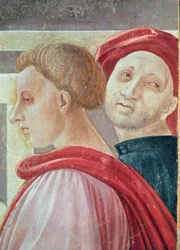 Hoofden van twee mannen, uit de Presentatie van Maria in de Tempel, 1433-34 (detail)