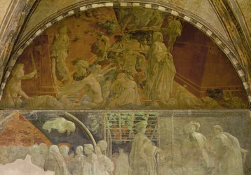 Noach en de Zondvloed, fresco in het Chiostro Verde, de "Groene Kloosters" vanwege de groenachtige monochromie van Ucello