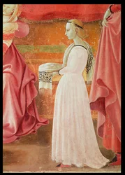 De Geboorte van de Maagd, staande dienstmeid, uit de fresco cyclus van De Levens van de Maagd en St. Stefanus (detail)