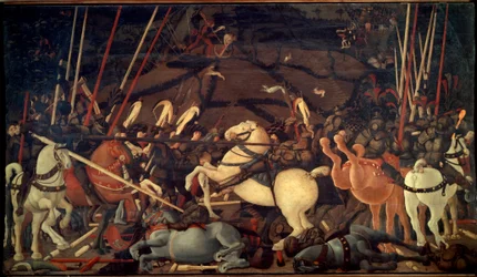De nederlaag van San Romano (Slag bij San Romano) in 1432. Derde episode: de nederlaag van Bernardino della Ciarda.