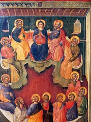 De Maagd omringd door twaalf apostelen of Pinksteren, door Paolo Veneziano (actief 1333-1358)