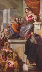 De Heilige Familie met St. Johannes de Doper, St. Antonius Abt en St. Catharina, 1551