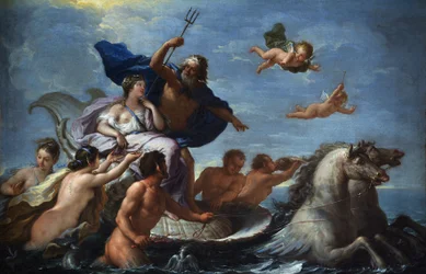 Triomf van Neptunus en Amphitrite. Barok, Italië, school van Napels, Villa Margherita, Bordighera, 51 x 76, schilderij