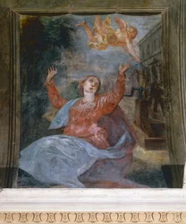 Sint-Agatha, door Parmigianino (1503-1540), fresco, Kerk van San Giovanni Evangelista, Parma, Emilia-Romagna, Italië