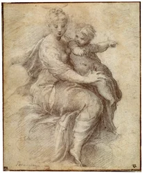 Madonna en Kind op de Wolken