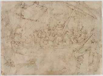 Navicella recto Twee tekeningen van schepen verso, ca. 1410s