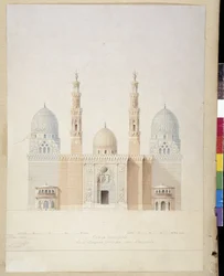 Architectuur: hoofdgevelproject van de moskee van Alexandrië, Egypte