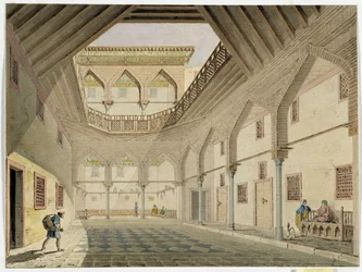 Uitzicht op het interieur van een karavanserai, huis van Azir Osman Agha