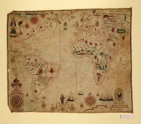 Een portolaankaart van de Atlantische Oceaan en aangrenzende continenten