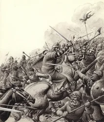 De Slag bij Hastings (gouache op papier)