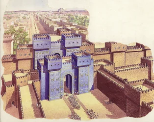 De Ishtar poort van Babylon (gouache op papier)