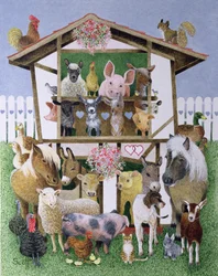 Dierenspeelhuis (olieverf op doek)