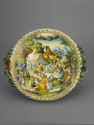Schaal met het verzamelen van manna, waarschijnlijk Urbino, ca. 1600-20