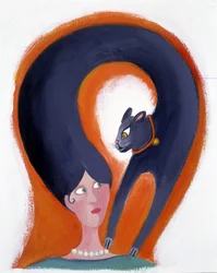 Kapsel van een vrouw dat verandert in een kat - illustratie door Patrizia La Porta