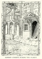 De straten van Londen tijdens de Grote Pest (litho)