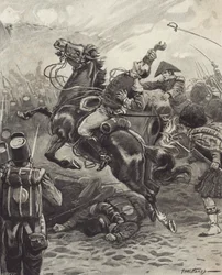 De dood van Edward Pakenham bij de Slag om New Orleans (litho)