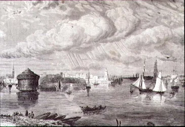 Haven van New York in de jaren 1860 (gravure)