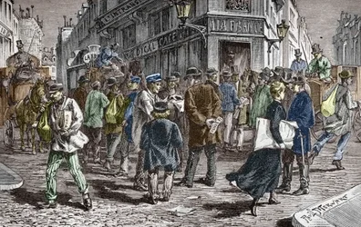 Uitzicht op de Rue du Croissant in Parijs, zetel van vele kranten
