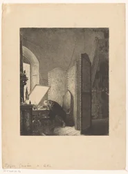 Rembrandt etsend in zijn atelier
