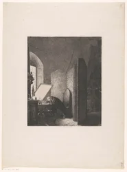 Rembrandt etsend in zijn atelier
