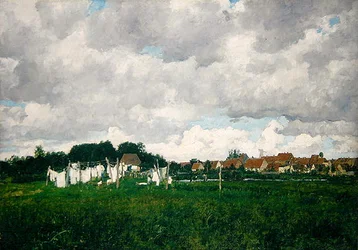 Mecklenburg, landschap met het stadje Schwann aan de Warnow