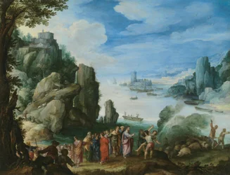 Rotsachtig landschap met de genezing van de bezetene