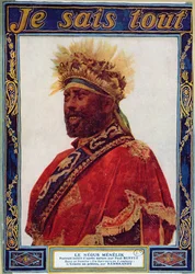 Portret van de Negus van Ethiopië, Menelik II (1844-1913), illustratie uit Je Sais Tout magazine, ca. 1900