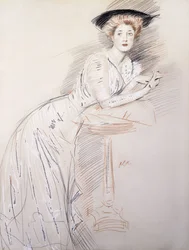 Portret van Miss Taylor Leunend op een Tafel