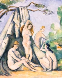 Badgasten voor een tent, detail
