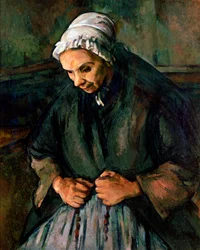 Oude vrouw met de rozenkrans. Schilderij door Paul Cezanne (1839-1906) 1896. Londen, National Gallery