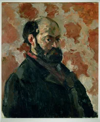 Zelfportret voor roze achtergrond (olieverf op doek)