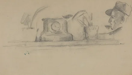 De vader van de kunstenaar en voorwerpen op een schoorsteenmantel [verso].