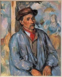 Man in blauwe kiel