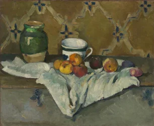Stilleven met kan, kop en appels, ca. 1877