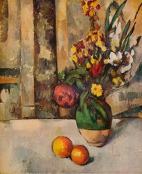 Vaas met bloemen en appels
