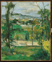 Dorp achter bomen, Île-de-France, ca. 1879