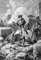 Thomas Arthur Lally, Baron de Tollendal tijdens het beleg van Pondichery in 1760 - Gravure door Paul Philipotteaux (1846-1923)
