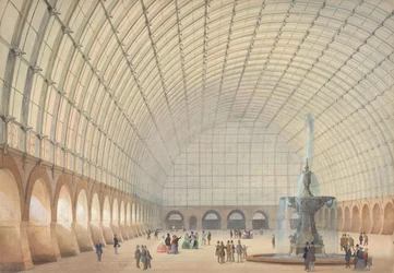 Ontwerp voor een oefen- en industrietentoonstellingshal in Wenen, perspectivisch interieurzicht