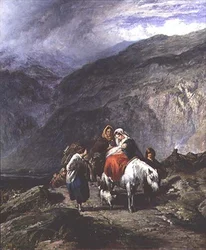 Zigeunerfamilie op een bergpad