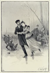 Illustratie voor Anna Karenina: Levin en Kitty op het ijs