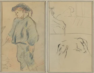 Bretonse Jongen die Ganzen Hoedt; Koeien en een Figuur die op een Ledge Leunt (verso)