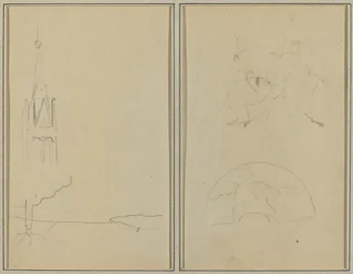 Kerktoren; een schets van een waaier [recto]