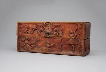 Versierde houten doos, 1884