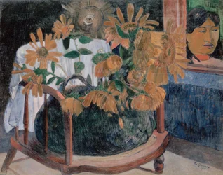 Frans: Nature morte avec des tournesols sur un fauteuil (II) Zonnebloemen